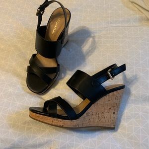 Black faux leather wedge heel